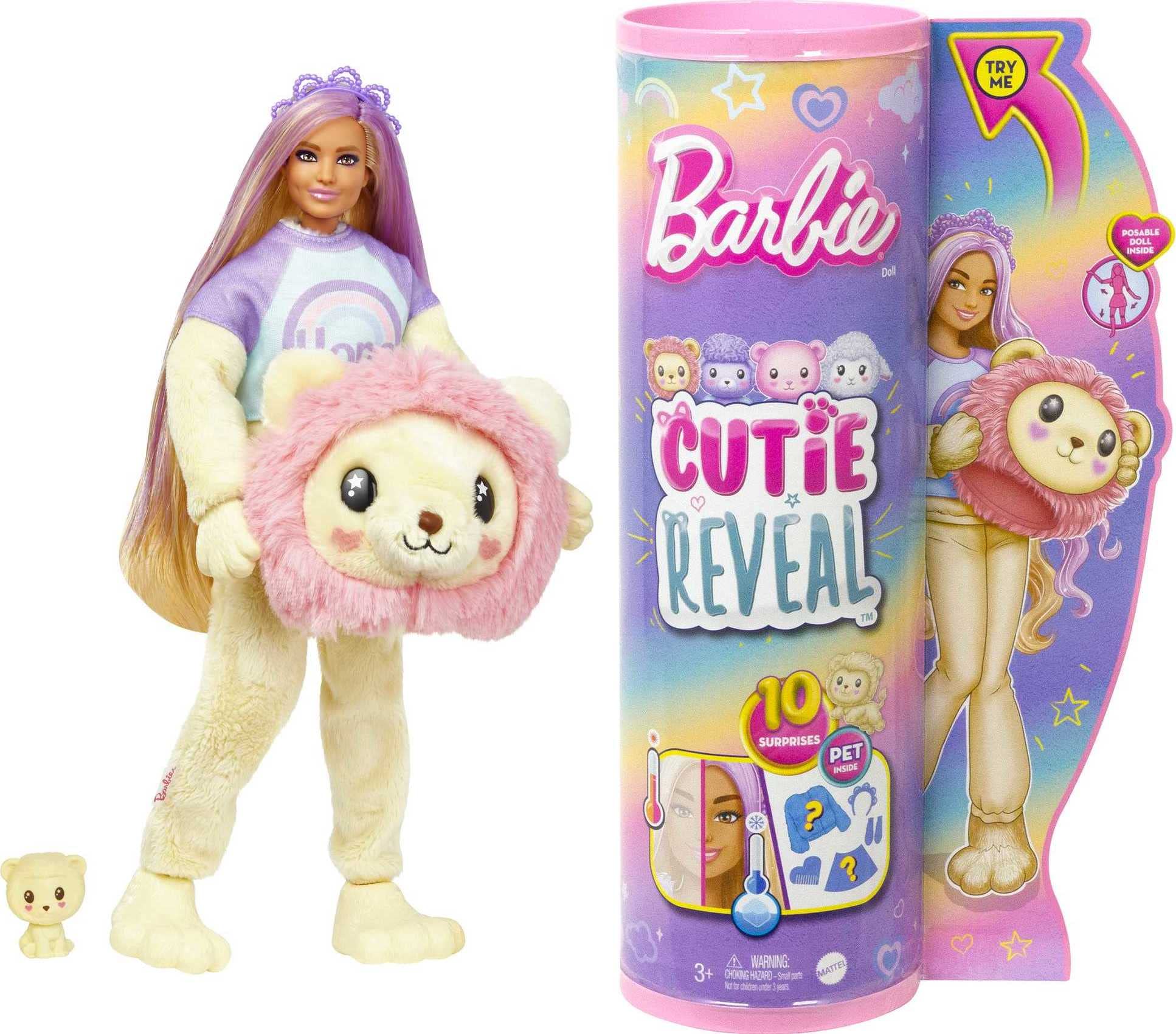 Barbie Cutie Reveal Doll & Accessories, Lion Plush Costume & 10 Surprises Including Color Change, “Hope” Cozy Cute Tees