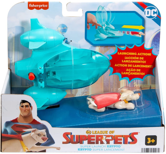 Fisher-Price DC League of Super-Pets Preschool Toy Super Launch Krypto & Invisible Jet Vehicle Set for Kids Ages 3+ Years