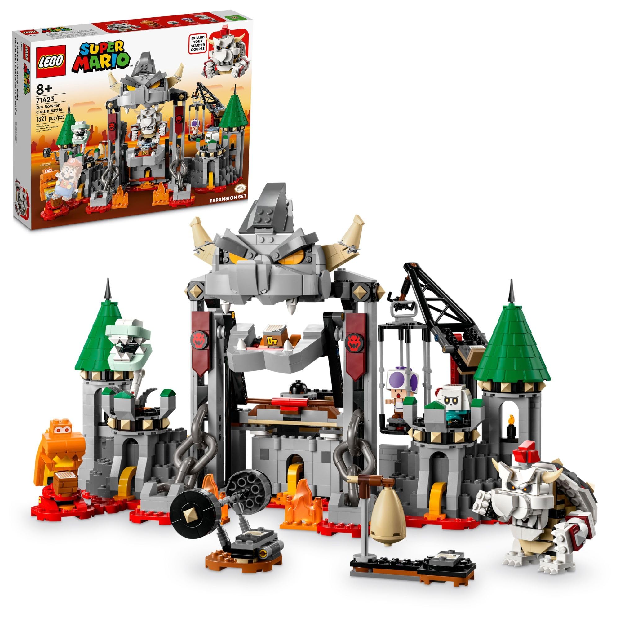 LEGO Super Mario Dry Bowser Castle Battle Expansion Set, Collectible Bowser Toy Playset to Combine with a Starter Course, Super Mario Day Toy, Video Game Toy for Kids Ages 8-10, 71423