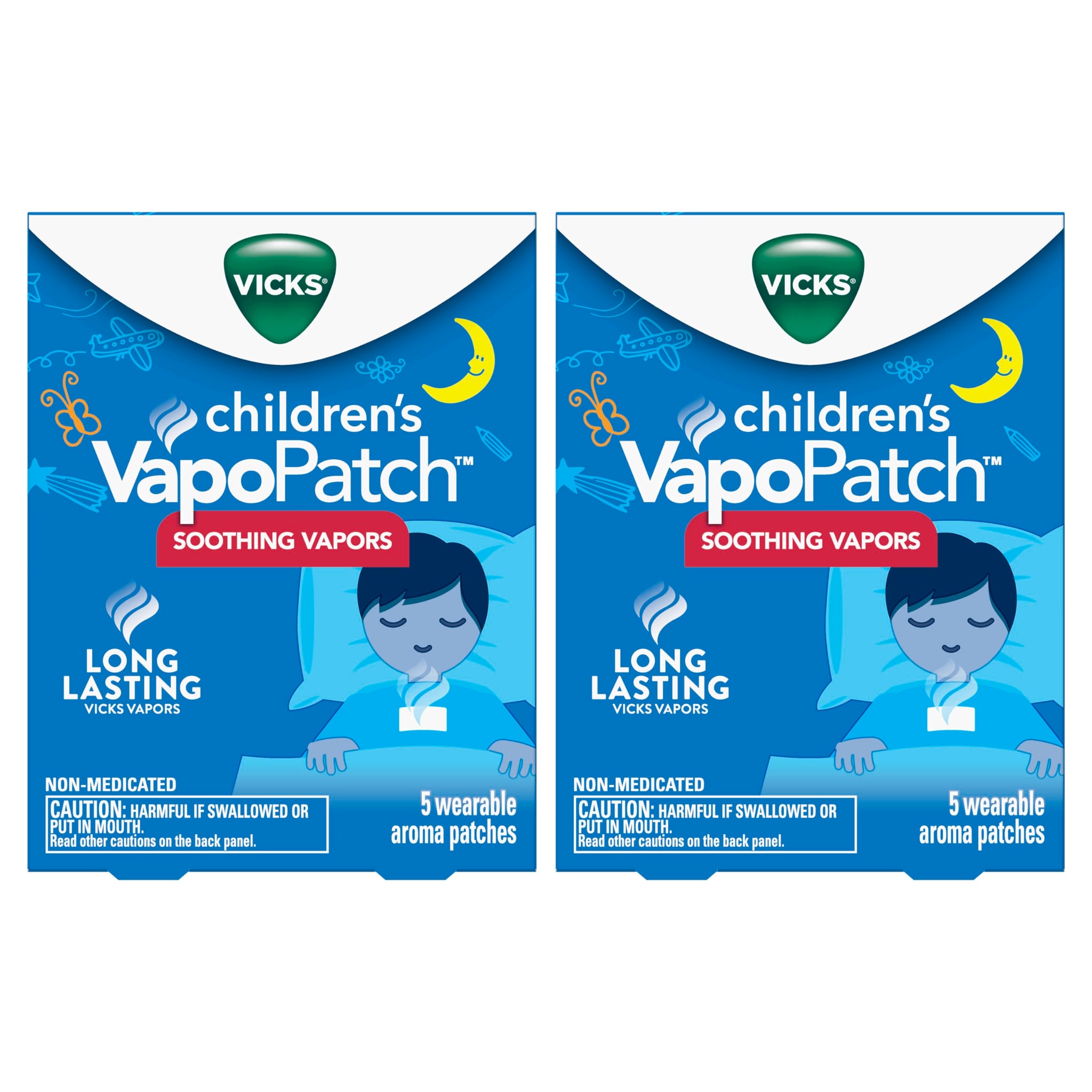 Vicks Children's VapoPatch, Wearable Mess-Free Aroma Patch, Soothing & Comforting Non-Medicated Vicks Vapors, For Children Ages 6+, 5ct z 2 (10 Total)