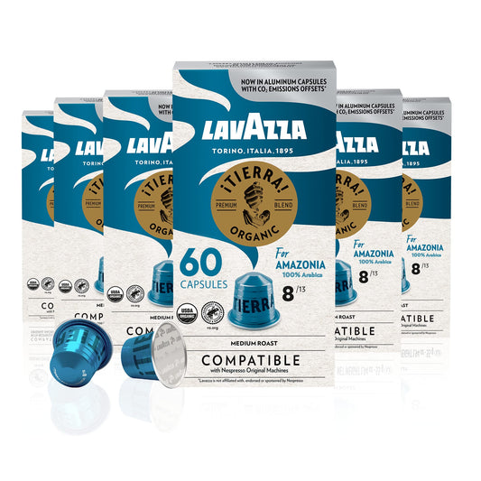 Lavazza TIERRA AMAZONIA USDA ORGANIC Espresso Aluminum Capsules Compatible with Nespresso Original Machines (Pack of 60) ,Value Pack, Medium Roast, 100% Arabica, Round & Balanced, Intensity 8 of 13
