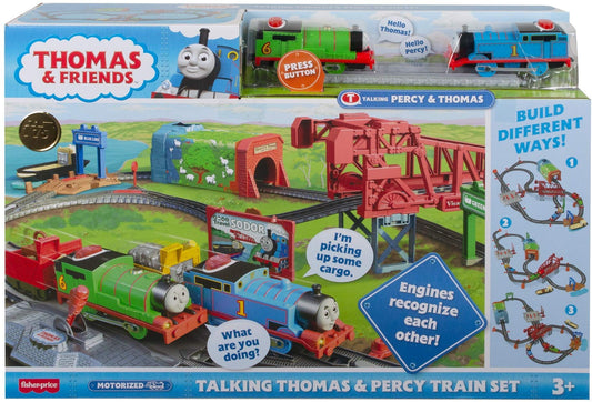 Thomas & Friends Talking Thomas & Percy Train Set, Motorized Train and Track Set for Preschool Kids Ages 3 Years and Older