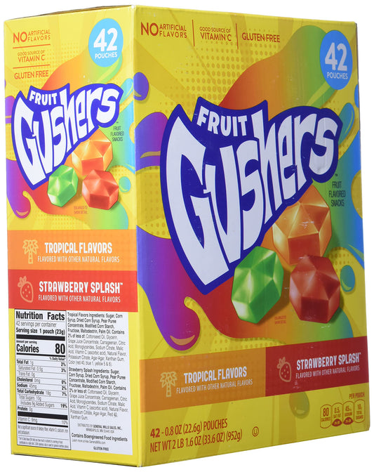 Betty Crocker Fruit Gushers Snacks Net Wt (42Count/0.8 Oz Net Wt 33.6 Oz),, ()