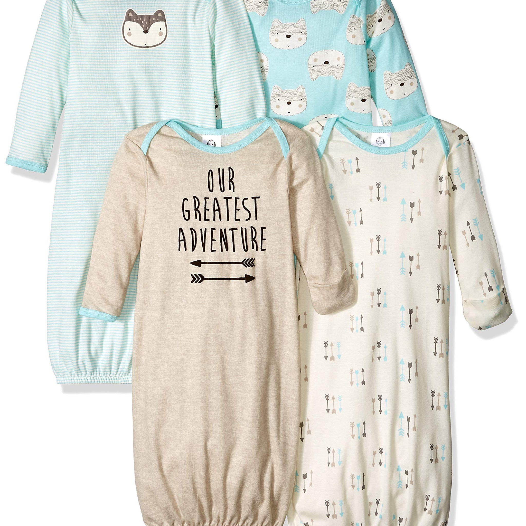 Gerber Unisex Baby Boy and Girls 4-Pack Sleeper Gown Aqua Fox Preemie