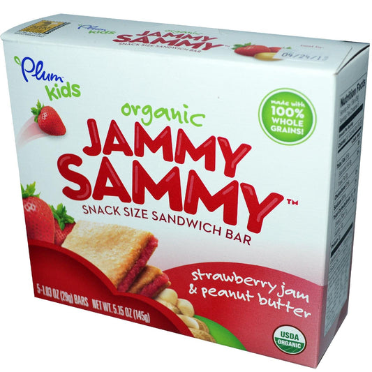 Plum Organics Kids Organic Jammy Sammy Snack Size Sandwich Bar Strawberry Jam and Peanut Butter -- 5 Bars