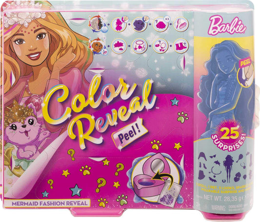 Barbie Color Reveal Peel Mermaid Fashion Reveal Doll Set with 25 Surprises Including Purple Peel-able Doll & Pet & 16 Mystery Bags with Clothes & Accessories for 2 Mermaid-Inspired Looks