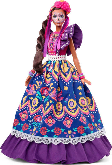 Barbie 2022 Día De Muertos Doll Wearing Traditional Ruffled Dress, Flower Crown & Calavera Face Paint, For Collectors