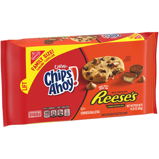 CHIPS AHOY! Chewy Chocolate Chip Cookies with Reese's Peanut Butter Cups, Family Size, 12-14.25 oz Packs