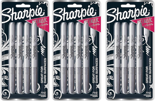 Sharpie 39109PP Metallic Permanent Markers, Fine Point, Silver, 2 Blister Pack with 4 Markers, Total of 8 Markers; Stunning Sheen Stands Out On Both Light and Dark Surfaces