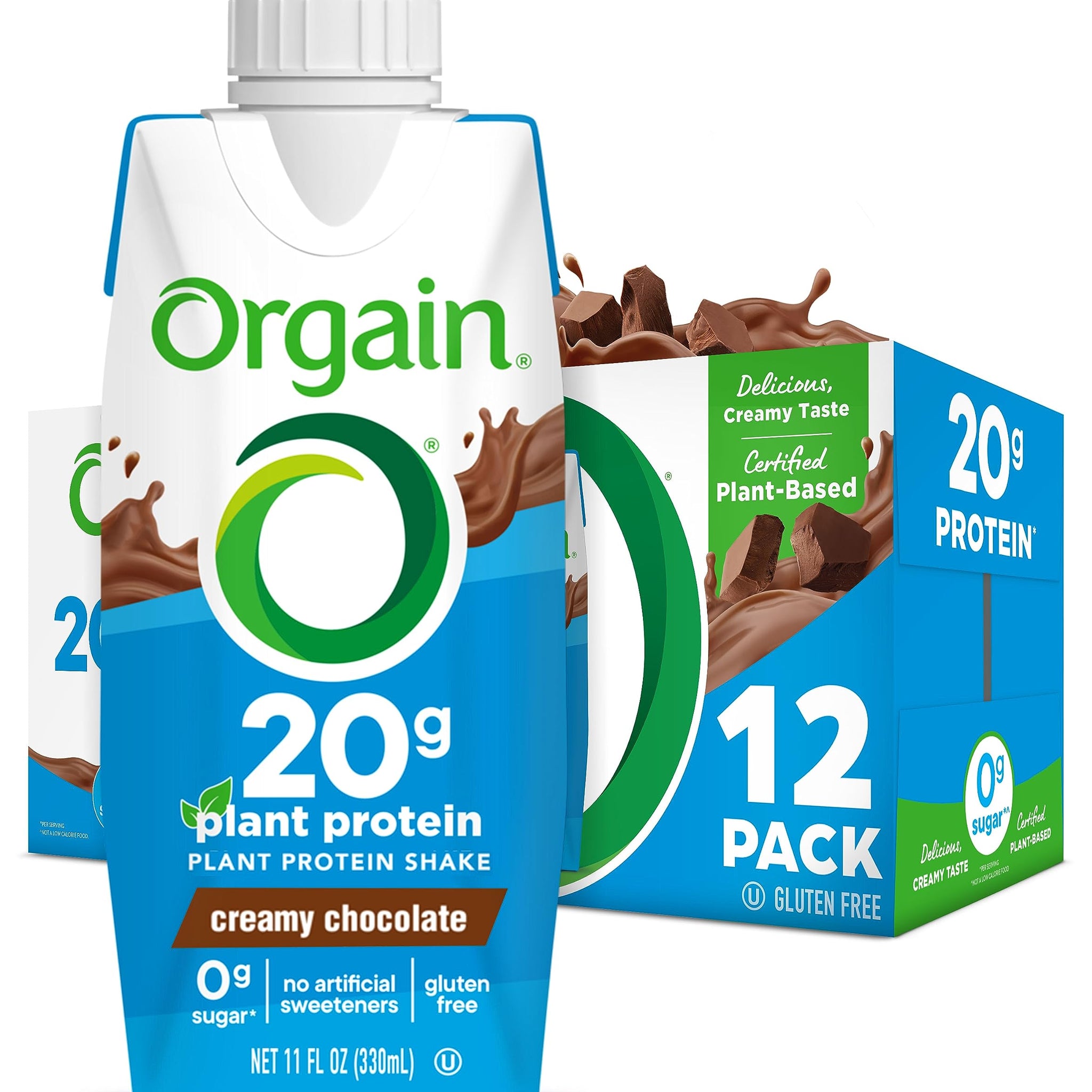 Orgain Vegan Protein Shake, Creamy Chocolate - 20g Plant Based Protein, Meal Replacement with Organic Ingredients, Gluten Free, Dairy Free, Soy Free, 11 Fl Oz (Pack of 12)