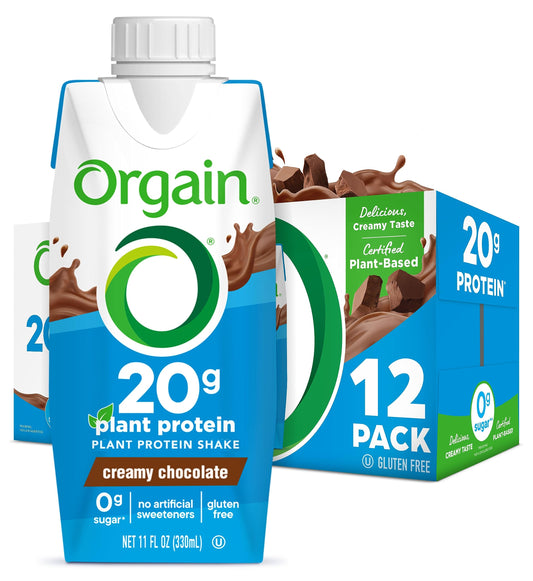 Orgain Vegan Protein Shake, Creamy Chocolate - 20g Plant Based Protein, Meal Replacement with Organic Ingredients, Gluten Free, Dairy Free, Soy Free, 11 Fl Oz (Pack of 12)