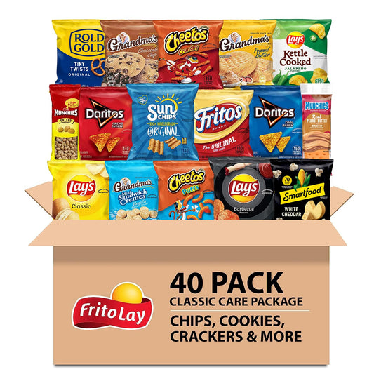 Frito-Lay Ultimate Classic Snacks Package, Variety Assortment of Chips, Cookies, Crackers, & Nuts, (Pack of 40)