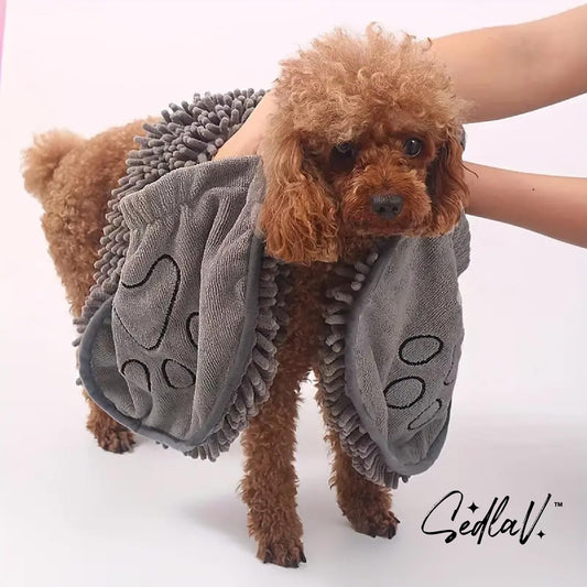 SEDLAV Thickened Absorbent Dog Towel - Ultra-Soft, Coral Fleece Fabric, Large Drying Towel with Unique Dog-Footprint Hand Pockets - Suitable for All Breeds & Sizes, Machine-Washable