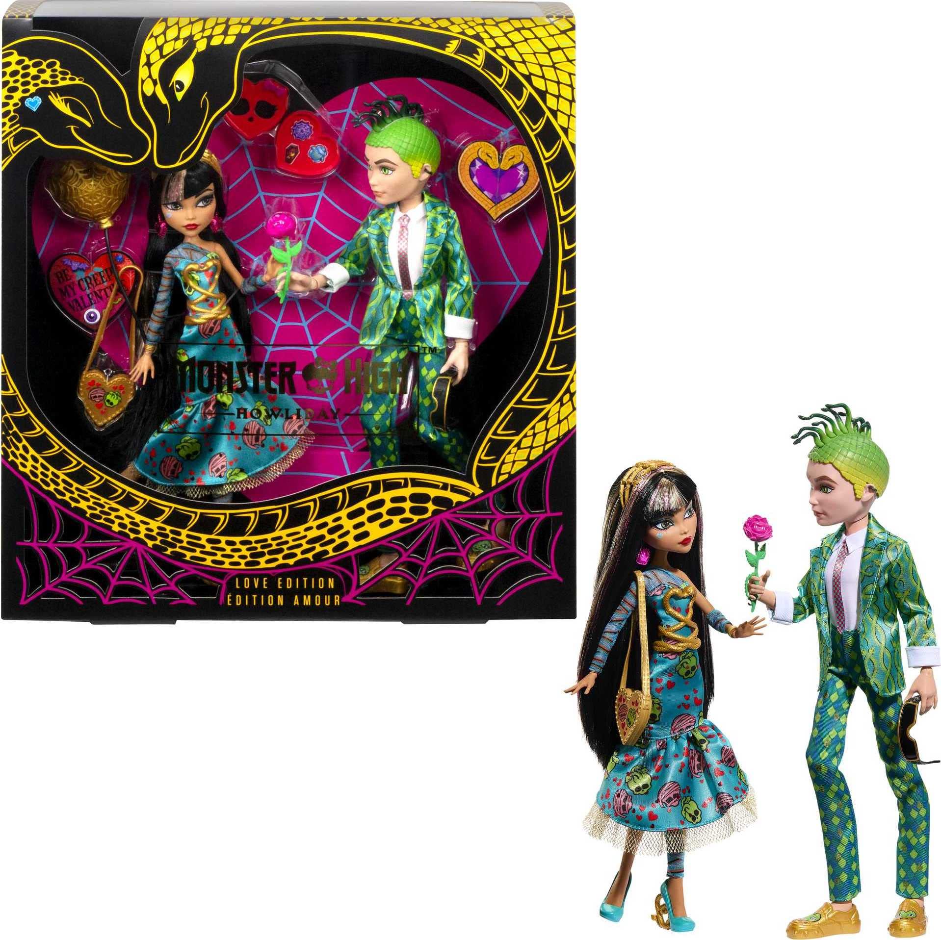 Monster High Dolls, Cleo De Nile and Deuce Gorgon Two-Pack, Valentine’s Day Collector Dolls
