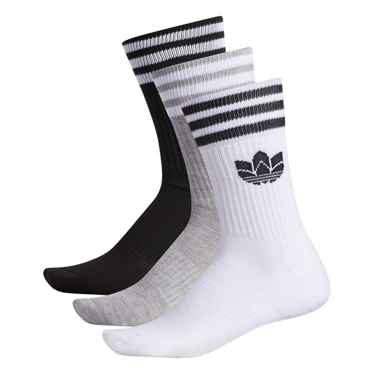 adidas Originals Mixed Graphics Cushioned Crew Socks (3-Pair), White/Black/Heather Grey, Large