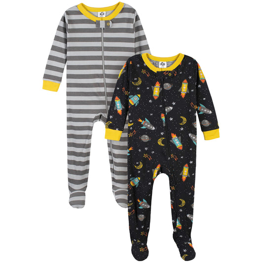Gerber Baby Boys' 2-Pack Footed Pajamas, Rocket Ship Black, 0-3 Months