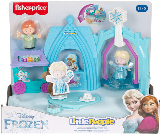 Fisher-Price Disney Frozen Arendelle Winter Wonderland by Little People, ice skating playset with Anna and Elsa figures for toddlers and preschool kids