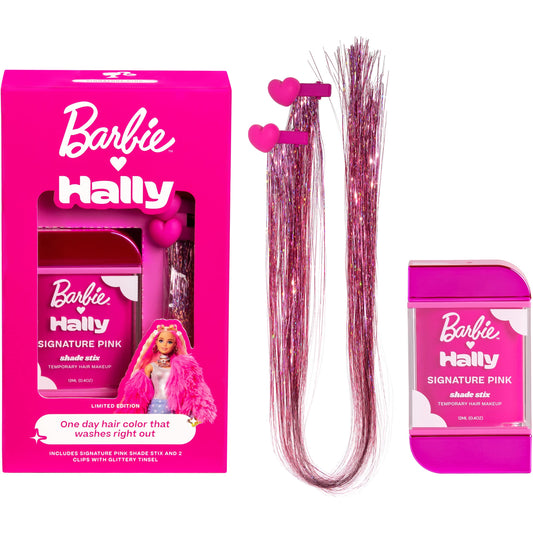 Barbie x Hally Temporary Hair Color for Kids | Includes Signature Pink Shade Stix + Tinsel Clips | One-Day Washable Hair Color | Safe Alternative to Spray Paint, Chalk, Wax, Gel | Hair Makeup for Girls