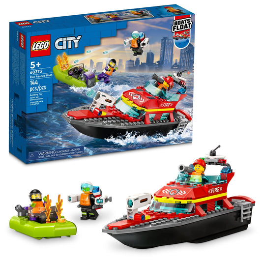 LEGO City Fire Rescue Boat 60373, Toy Floats on Water, with Jetpack, Dinghy and 3 Minifigures, Everyday Hero Toys for Kids, Boys and Girls Ages 5+