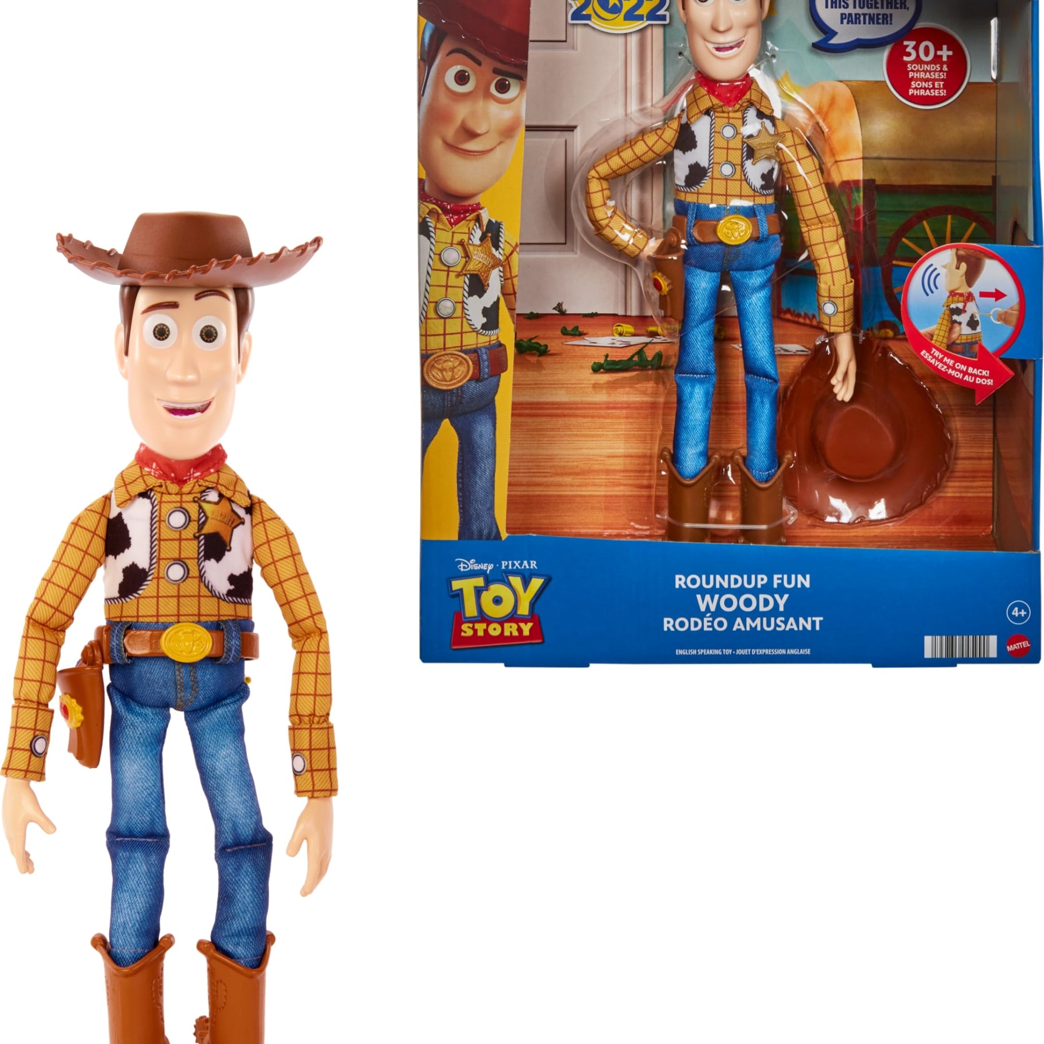 Mattel Disney Pixar Toy Story Roundup Fun Woody Large Talking Posable Figure, 12 Inches Tall with 20 Phrases Authentic Detail, Fabric Plush & Plastic