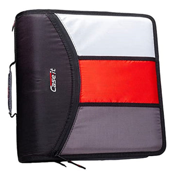 Case-it The Mighty Zip Tab Zipper Binder - 3 Inch O-Rings - 5 Color Tab Expanding File Folder - Multiple Pockets - 600 Sheet Capacity - Comes with Shoulder Strap - Black D-156-B