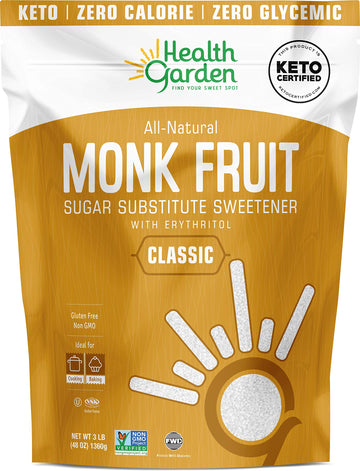 Health Garden Monk Fruit Sweetener, Classic - Non GMO - Gluten Free - Sugar Substitute - Kosher - Keto Friendly (3 lbs)