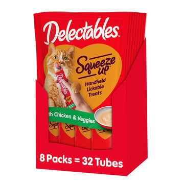 Hartz Delectables Squeeze Up Interactive Lickable Wet Cat Treats for Adult & Senior Cats, Chicken & Veggies, 4 Count (Pack of 8)