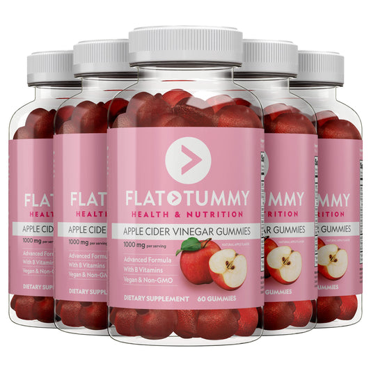 Flat Tummy Apple Cider Vinegar Gummies, 60 Count-Boost Energy, Detox, Support Gut Health & Healthy Metabolism – Vegan, Non-GMO ACV Gummies - Made with Apples, Beetroot, Vitamins B9 & B12 - Pack of 5