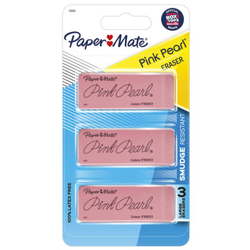 Paper Mate Pink Pearl Erasers, Large, 3 Count