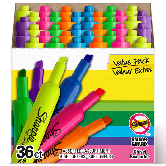 SHARPIE Tank Highlighters, Chisel Tip, Assorted Color Highlighters, Value Pack, 36 Count