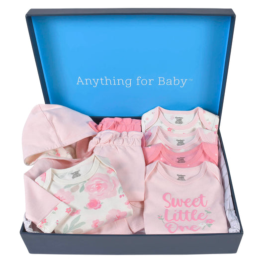 Gerber Baby 8-Piece Clothing Gift Set (5Pk Bodysuits 2Pk Pants & 1Pk Hooded Cardigan), Pink, Newborn