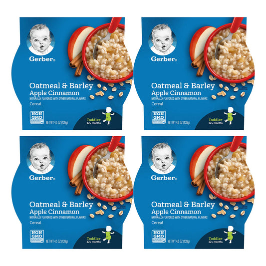 Gerber Breakfast Buddies Toddler Cereal, Oatmeal & Barley Apple Cinnamon Cereal, Non-GMO Whole Grain Oats & Real Fruit, Made for Toddlers, 4.5 OZ Tray (Pack of 4)
