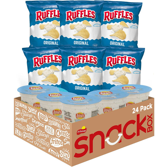 Frito-Lay Ruffles Chips and Lay's Ranch Dip Cups Variety Pack, (Pack of 24)