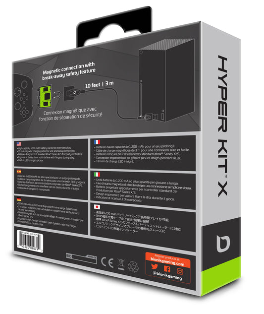 Bionik Hyper Kit For Xbox Series X/S: 2 High Capacity 1200 mAh Rechargeable Battery Packs with 10-Foot Magnetic Charge Cable