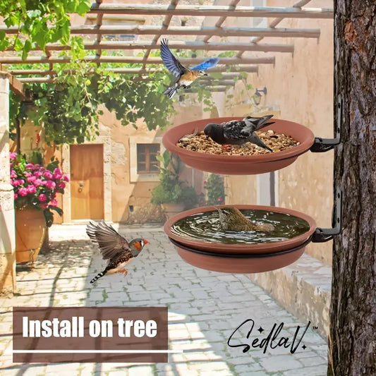 SEDLAV Tray Bird Feeder & Bird Bath Garden Set PP Resin w/Enhanced Durability - Weather Resistant & Easy-to-Clean - Dual Feeding & Drinking Trays for Birds, Foldable Design
