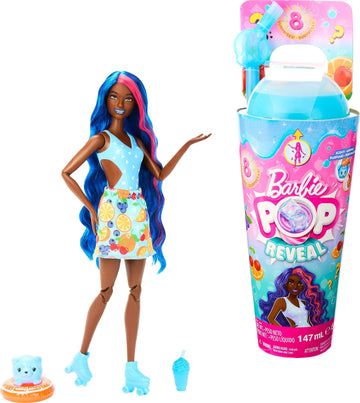 Barbie Pop Reveal Fruit Series Doll, Fruit Punch Theme with 8 Surprises Including Pet & Accessories, Slime, Scent & Color Change