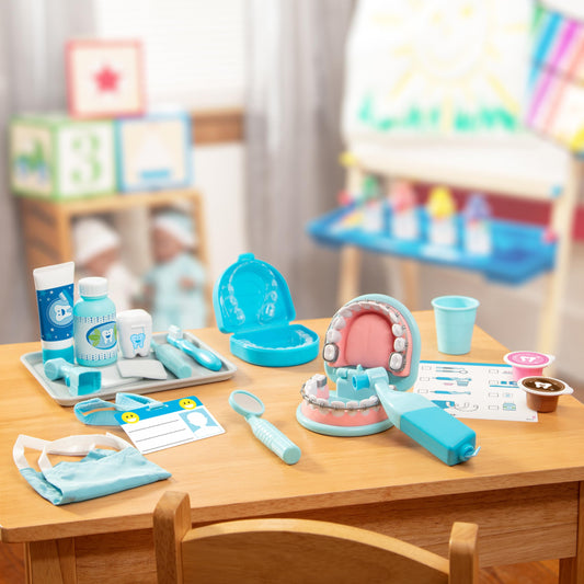 Melissa & Doug Super Smile Dentist Kit With Pretend Play Set of Teeth And Dental Accessories (25 Toy Pieces) - Pretend Dentist Play Set, Dentist Toy, Dentist Kit For Kids Ages 3+