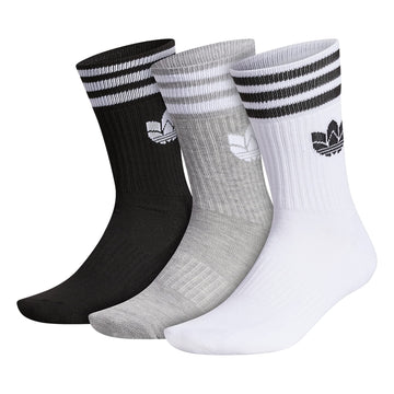 adidas Originals Mixed Graphics Cushioned Crew Socks (3-Pair), White/Black/Heather Grey, Large