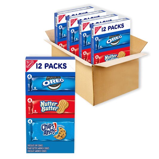 Nabisco Cookies Variety Pack, OREO, Nutter Butter, CHIPS AHOY!, 48 Snack Packs (4 Cookies Per Pack, 4 Boxes)