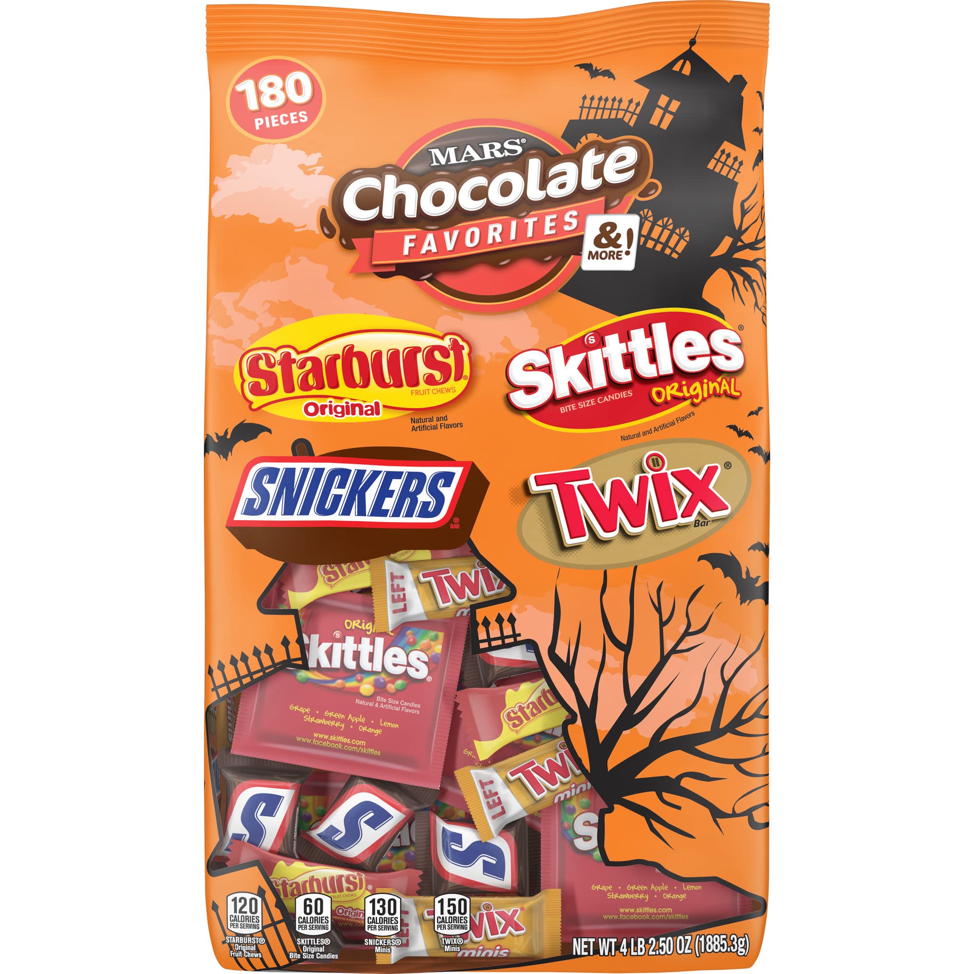 MARS, Chocolate Favorites and More Halloween Candy Variety Mix Bag (STARBURST, SKITTLES, SNICKERS TWIX) - 180 ct, 59.76 Ounce