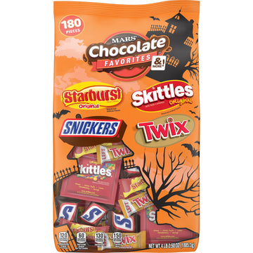 MARS, Chocolate Favorites and More Halloween Candy Variety Mix Bag (STARBURST, SKITTLES, SNICKERS TWIX) - 180 ct, 59.76 Ounce