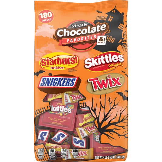 MARS, Chocolate Favorites and More Halloween Candy Variety Mix Bag (STARBURST, SKITTLES, SNICKERS TWIX) - 180 ct, 59.76 Ounce