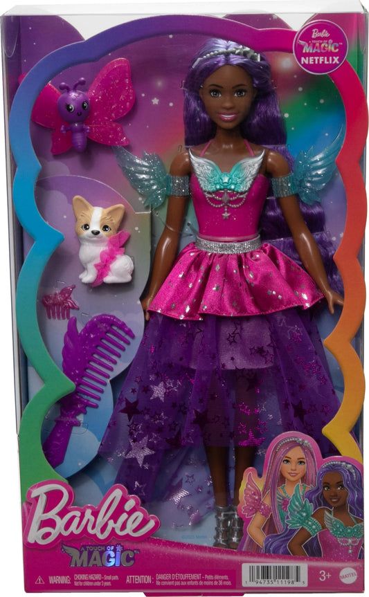 Barbie Doll with Two Fairytale Pets and Fantasy Dress, Barbie “Brooklyn” Doll From Barbie A Touch of Magic, 7-inch Long Fantasy Hair, Small