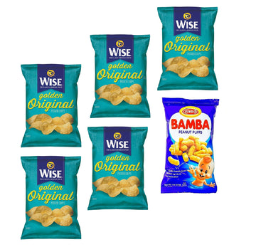 Wise Snacks Original Golden Classic Potato Chips, 1.25 Ounce (5 Count) + Osem Bamba Peanut Butter, 1 Ounce (1 Count) Gluten Free, Bundle Pack