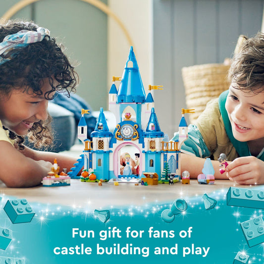 LEGO Disney Princess Cinderella and Prince Charming's Castle 43206 Doll House, Buildable Toy with 3 Mini Dolls, Plus Gus Gus and Lucifer Figures