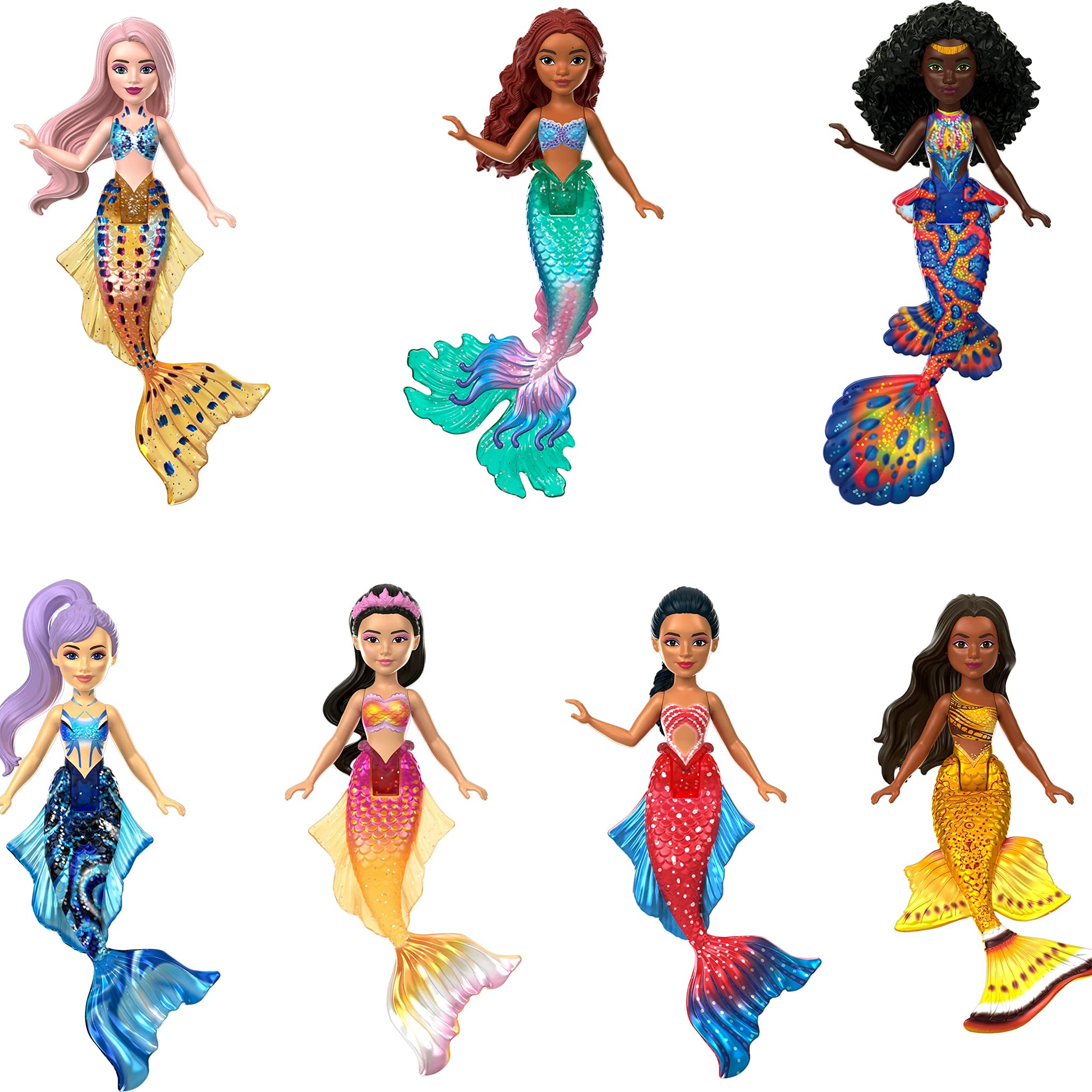 Mattel Disney The Little Mermaid Ariel and Sisters Small Doll Set, Collection of 7 Mermaid Dolls, Toys Inspired by the Movie
