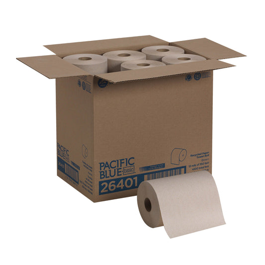 Pacific Blue Basic Recycled Paper Towel Roll (Previously Branded Envision) by GP PRO (Georgia-Pacific); Brown; 26401; 350 Feet Per Roll; 12 Rolls Per Case
