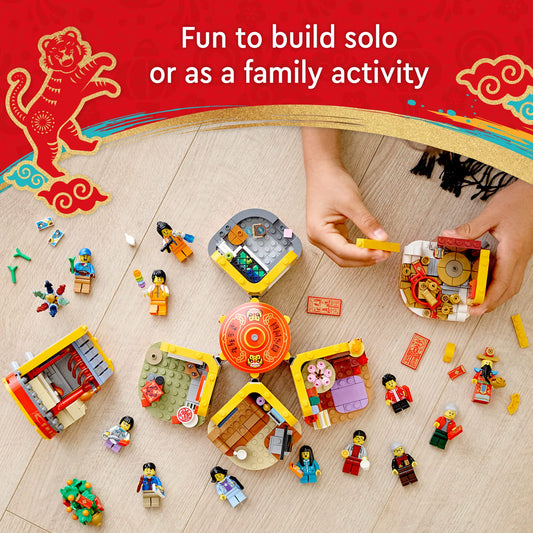 LEGO Lunar New Year Traditions 80108 Building Kit; Gift Toy for Kids Aged 8 and Up; Building Set Featuring 6 Festive Scenes and 12 Minifigures, Including The God of Wealth (1,066 Pieces)