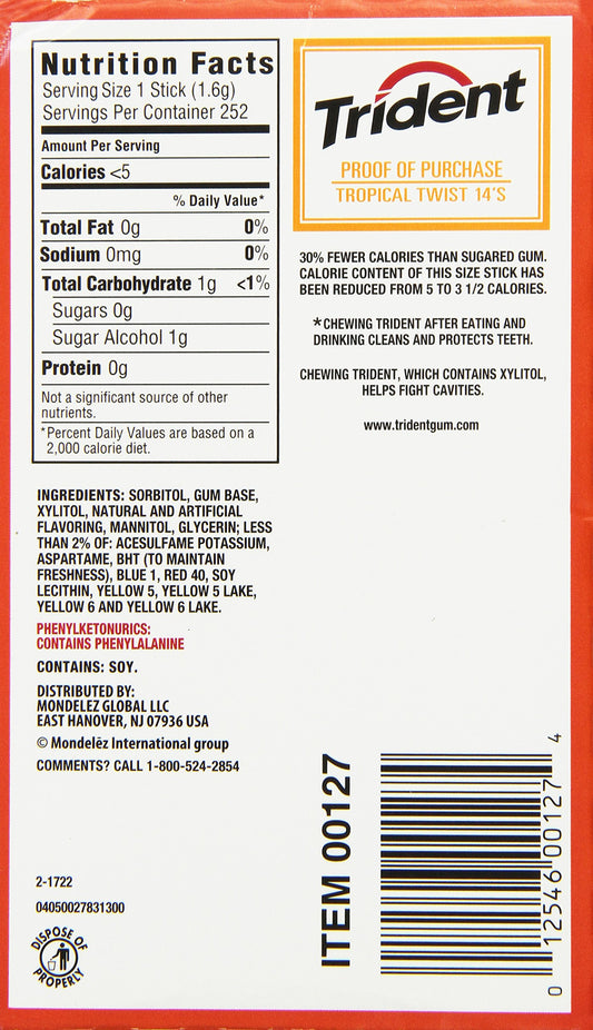 Trident Tropical Twist Sugar Free Gum, 12 Count (Pack of 1)