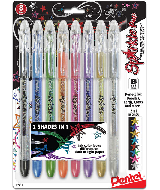 Pentel Sparkle Pop Metallic Gel Pen, 1.0mm Bold Line, Assorted Colors, Pack of 8 (K91BP8M)